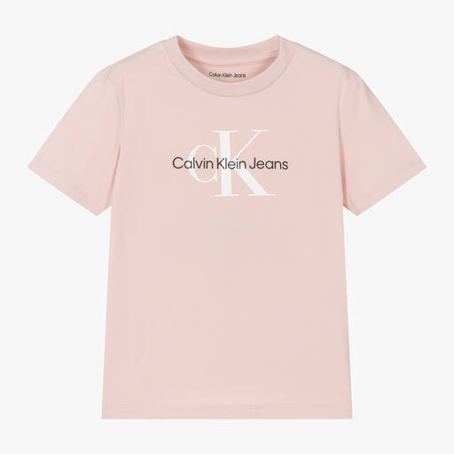 Calvin Klein-Girls Pale Pink Cotton T-Shirt | Childrensalon Outlet