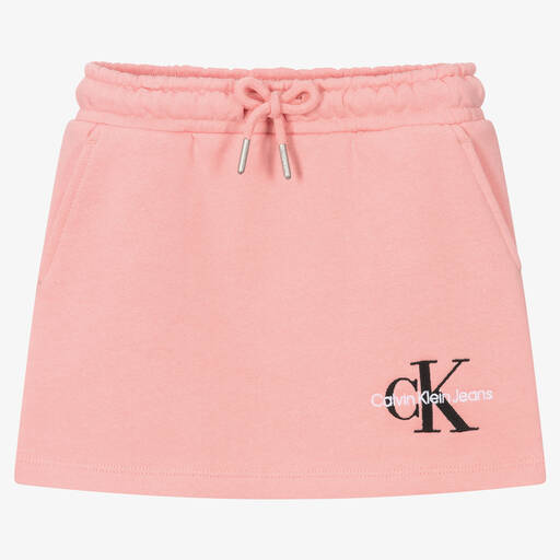 Calvin Klein Jeans-Girls Pink Cotton Logo Skirt | Childrensalon Outlet