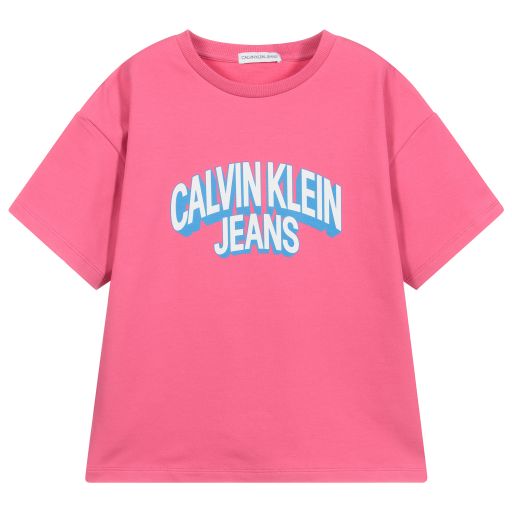 Calvin Klein Jeans-Girls Pink Cotton T-Shirt | Childrensalon Outlet