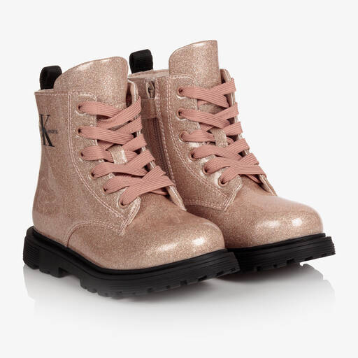 Calvin Klein Jeans-Girls Pink Faux Leather Boots | Childrensalon Outlet