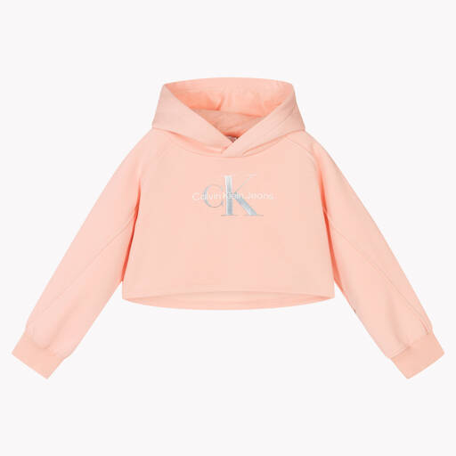 Calvin Klein Jeans-Girls Pink Logo Cropped Hoodie | Childrensalon Outlet