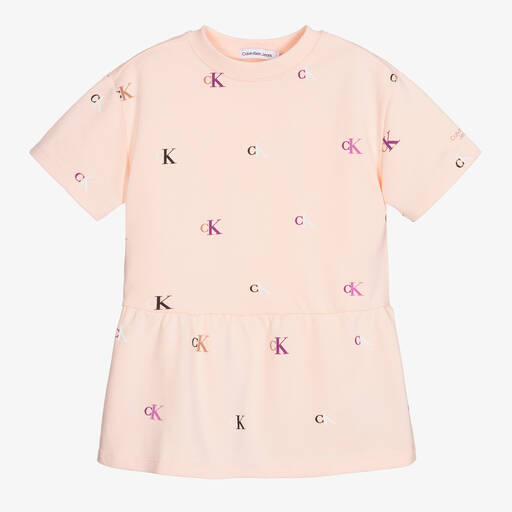 Calvin Klein Jeans-Girls Pink Monogram Logo Dress | Childrensalon Outlet