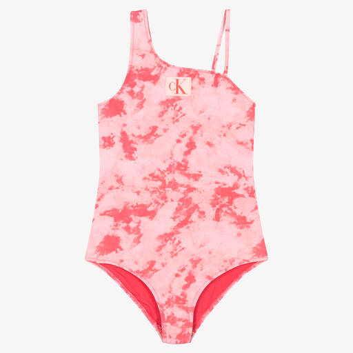 Calvin Klein-Girls Pink Tie-Dye Logo Swimsuit | Childrensalon Outlet