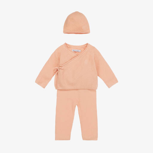 Calvin Klein-طقم أفرول قطن محبوك لون زهري للمولودات | Childrensalon Outlet