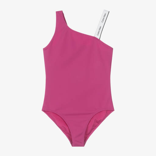 Calvin Klein-Girls Purple Asymmetric Swimsuit | Childrensalon Outlet