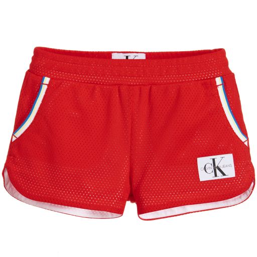 Calvin Klein Jeans-Girls Red Mesh Shorts | Childrensalon Outlet
