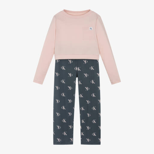 Calvin Klein-Girls Soft Pink Grey Pyjamas | Childrensalon Outlet