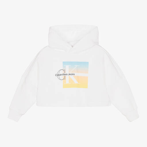 Calvin Klein-توب هودي قطن لون أبيض للبنات | Childrensalon Outlet