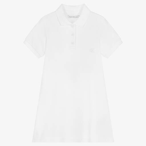 Calvin Klein Jeans-Girls White Cotton Polo Monogram Dress | Childrensalon Outlet