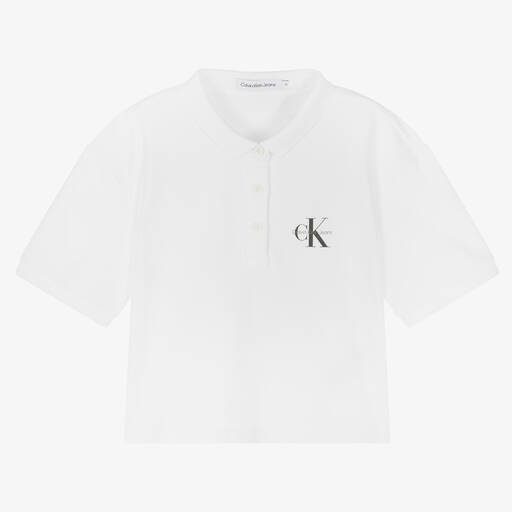 Calvin Klein Джинсы-Girls White Cotton Polo Shirt | Childrensalon Outlet
