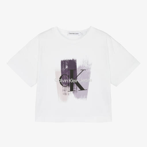 Calvin Klein-Weißes Baumwoll-T-Shirt für Mädchen | Childrensalon Outlet