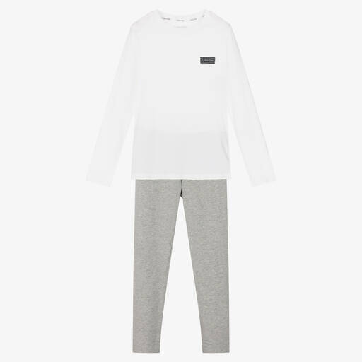 Calvin Klein-Girls White & Grey Pyjamas | Childrensalon Outlet