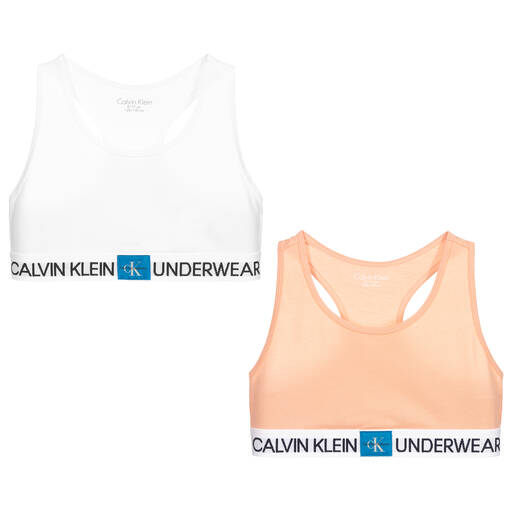 Calvin Klein-Girls White & Pink Cotton Bra Tops (2 Pack) | Childrensalon Outlet