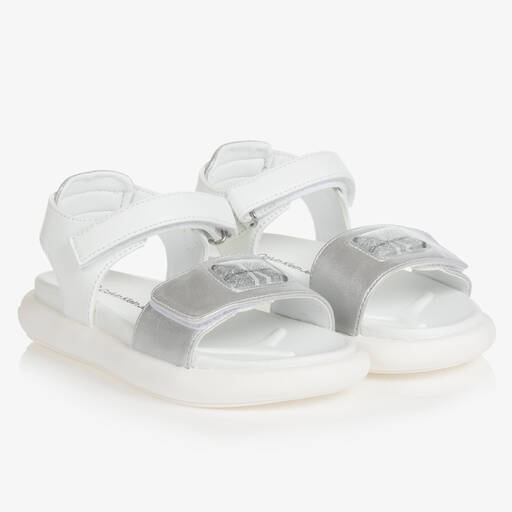 Calvin Klein Jeans-Girls White & Silver Logo Sandals | Childrensalon Outlet