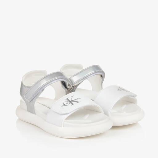 Calvin Klein-Бело-серебристые сандалии на липучке для девочек | Childrensalon Outlet
