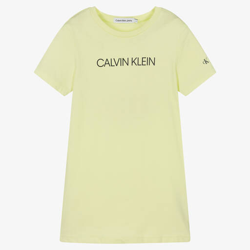 Calvin Klein Jeans-Girls Yellow Logo T-Shirt Dress | Childrensalon Outlet