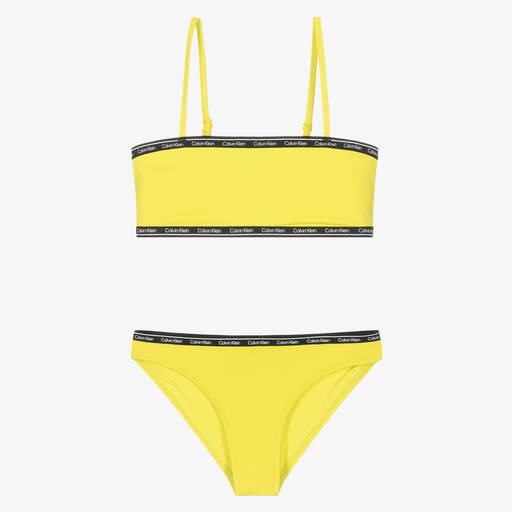 Calvin Klein-Girls Yellow Logo Tape Bikini | Childrensalon Outlet
