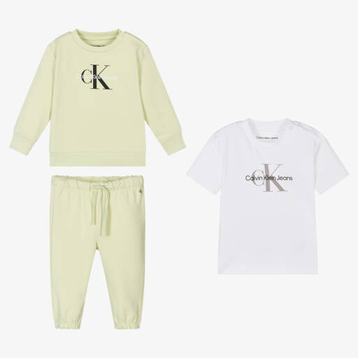 Calvin Klein Jeans-طقم تراكسوت قطن جيرسي لون أخضر فاتح للأطفال | Childrensalon Outlet