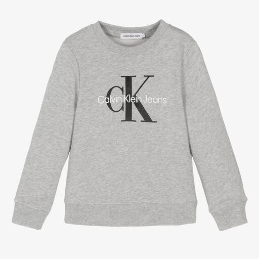Calvin Klein Jeans-Grey Cotton Logo Sweatshirt | Childrensalon Outlet
