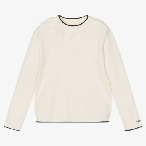 Calvin Klein Jeans-Ivory Rib Knitted Sweater | Childrensalon Outlet