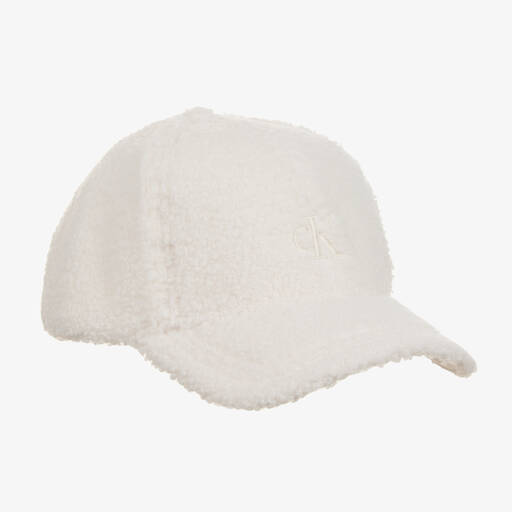 Calvin Klein-Elfenbeinfarbenes Teddyfleece-Cap | Childrensalon Outlet