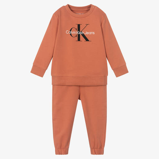 Calvin Klein Jeans-Orange Cotton Logo Tracksuit | Childrensalon Outlet