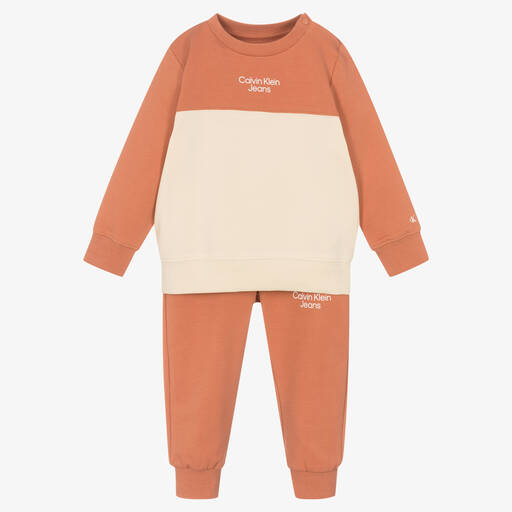 Calvin Klein Jeans-Orange Cotton Logo Tracksuit | Childrensalon Outlet