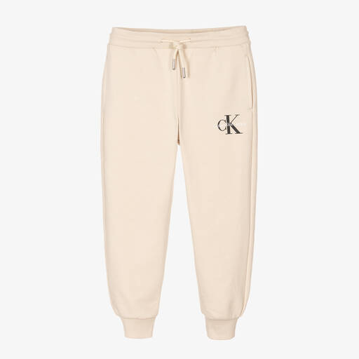 Calvin Klein Jeans-Pale Beige Cotton Logo Joggers | Childrensalon Outlet