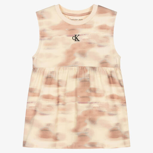 Calvin Klein Jeans-Pink Cotton Logo Tie Dye Dress | Childrensalon Outlet