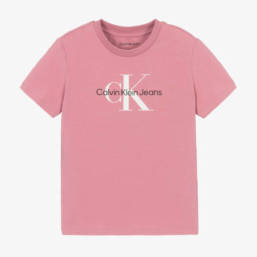 Calvin Klein-T-shirt rose en coton à monogramme | Childrensalon Outlet