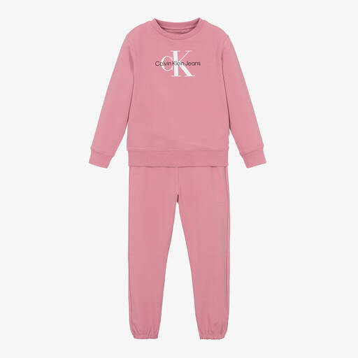 Calvin Klein-بدلة رياضية بطبعة مونوغرام قطن جيرسي لون زهري للأطفال | Childrensalon Outlet