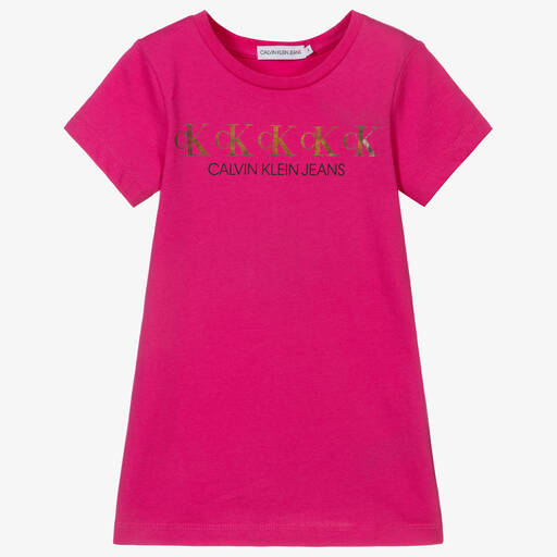 Calvin Klein Jeans-Robe rose en coton biologique | Childrensalon Outlet