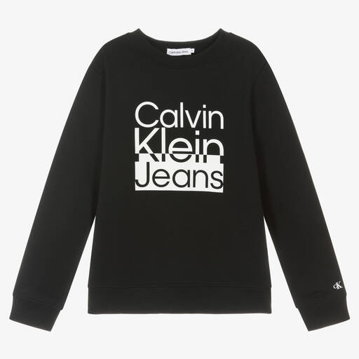 Calvin Klein Jeans-سويتشيرت تينز ولادي قطن جيرسي لون أسود | Childrensalon Outlet