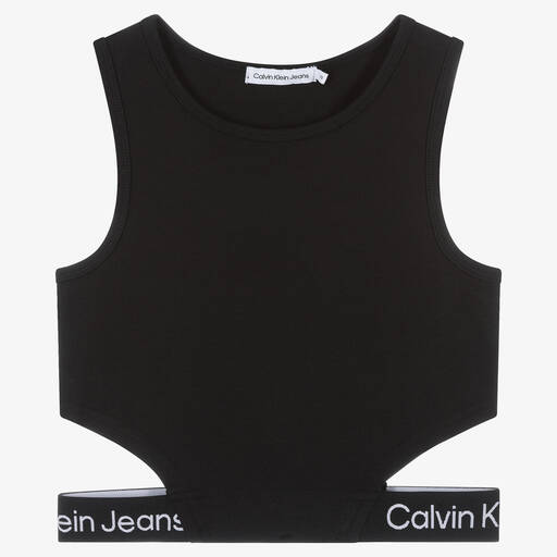 Calvin Klein Jeans-Teen Black Logo Tape Top | Childrensalon Outlet