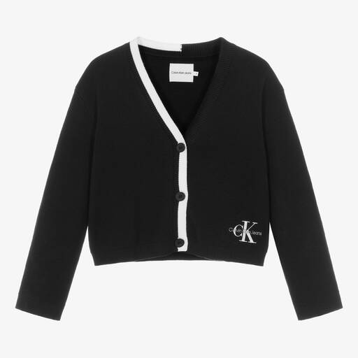 Calvin Klein-كارديغان تينز بناتي قطن محبوك لون أسود وأبيض | Childrensalon Outlet