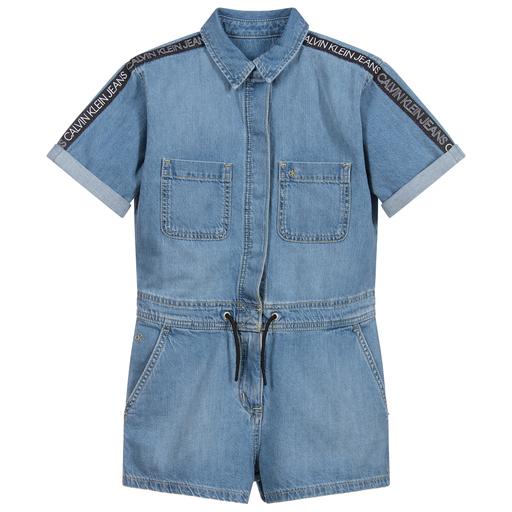Calvin Klein Jeans-بلاي سوت تينز بناتي قطن دنيم لون أزرق | Childrensalon Outlet
