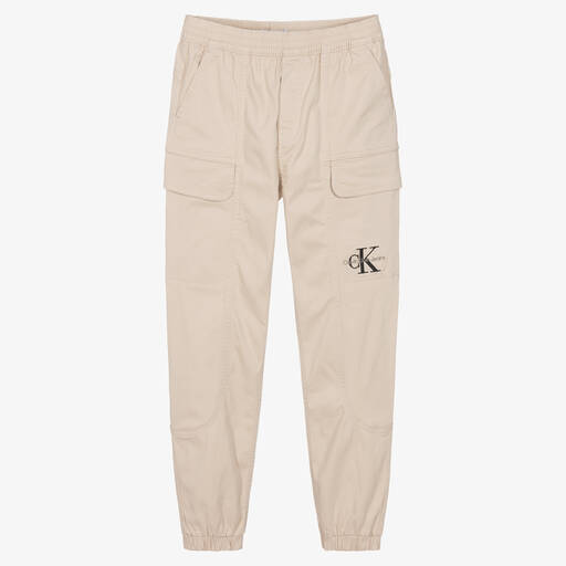 Calvin Klein-Teen Boys Beige Cotton Cargo Trousers | Childrensalon Outlet