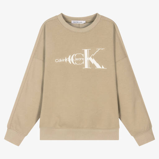 Calvin Klein Jeans-Teen Boys Beige Cotton Logo Sweatshirt | Childrensalon Outlet