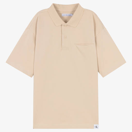 Calvin Klein Джинсы-Бежевая рубашка поло из хлопка пике | Childrensalon Outlet