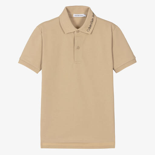 Calvin Klein-Teen Boys Beige Cotton Polo Shirt | Childrensalon Outlet