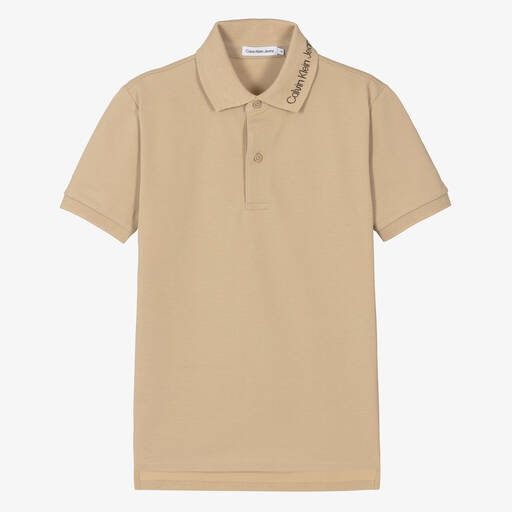 Calvin Klein-Бежевая рубашка поло из хлопка для мальчиков-подростков | Childrensalon Outlet