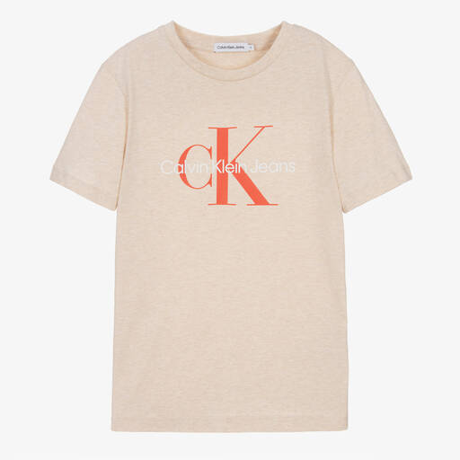 Calvin Klein-Teen Boys Beige Cotton T-Shirt | Childrensalon Outlet