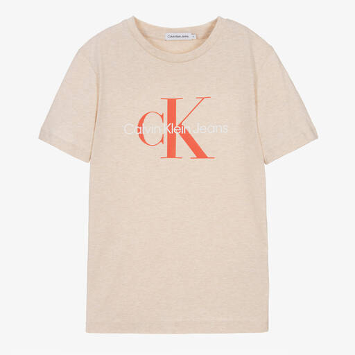 Calvin Klein-تيشيرت تينز ولادي قطن لون بيج | Childrensalon Outlet