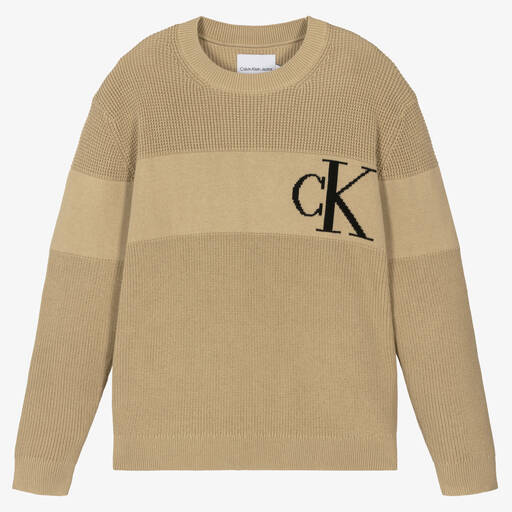 Calvin Klein-Бежевый трикотажный джемпер для мальчиков-подростков | Childrensalon Outlet