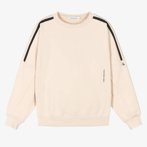 Calvin Klein Jeans-Teen Boys Beige Logo Sweatshirt | Childrensalon Outlet