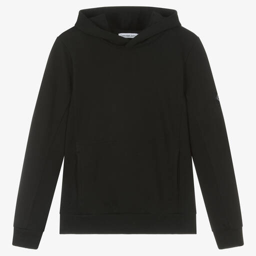 Calvin Klein-Sweat à capuche noir en coton CK | Childrensalon Outlet