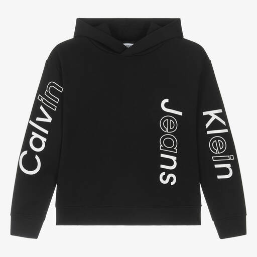 Calvin Klein-Teen Boys Black Cotton Hoodie | Childrensalon Outlet