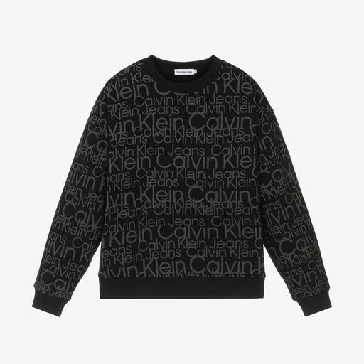 Calvin Klein-Sweat-shirt noir phosphorescent ado | Childrensalon Outlet