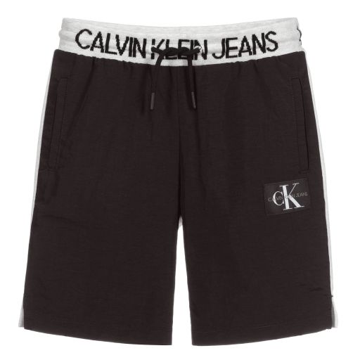 Calvin Klein Jeans-Teen Boys Black Logo Shorts | Childrensalon Outlet