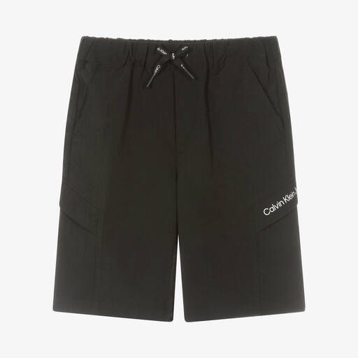 Calvin Klein Jeans-Teen Boys Black Logo Shorts | Childrensalon Outlet